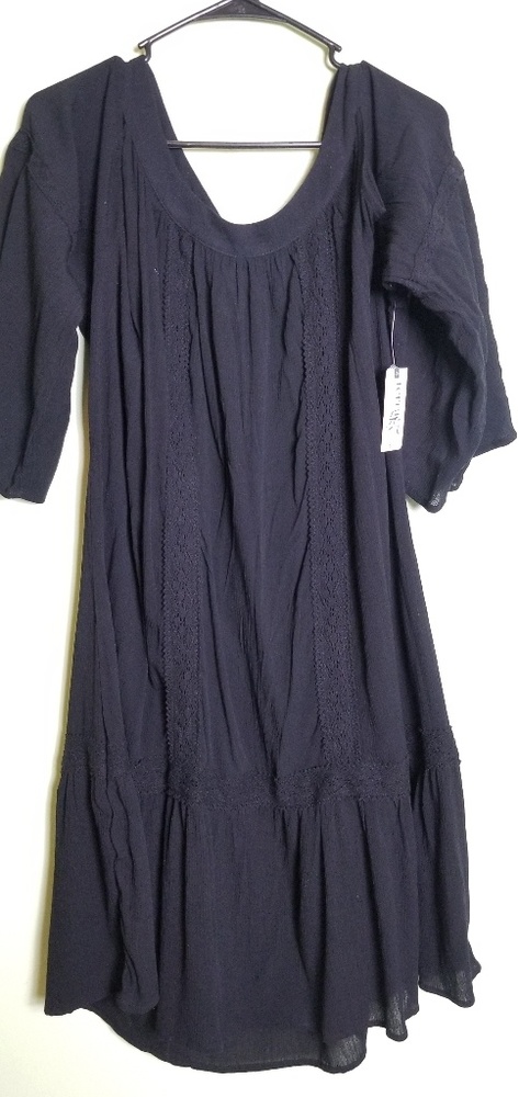 Cold Shoulder Peasant Dress Black